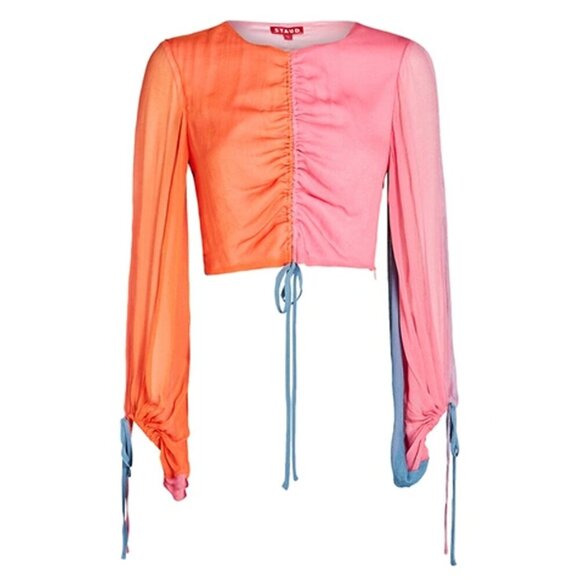 STAUD Tops - Staud Blossom Colorblock Ruched Crop Top Size XS